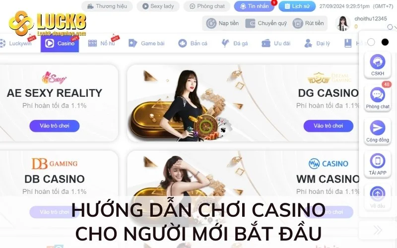 Hướng dẫn chơi Casino Luck8 cho người mới bắt đầu